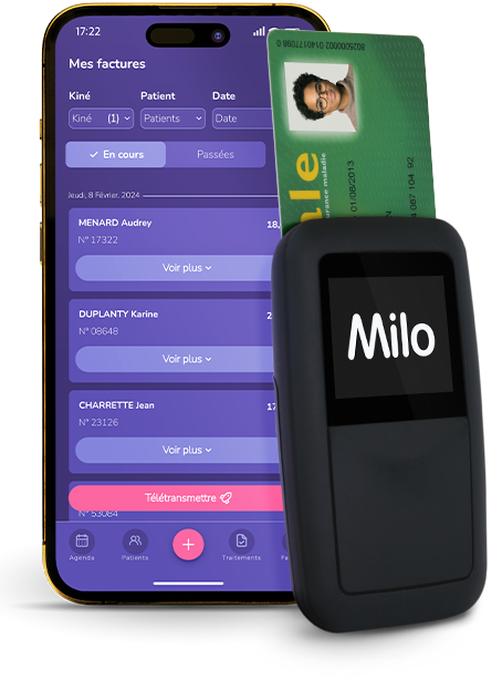 Lecteur de carte Vitale connecté en Bluetooth à l'application Milo